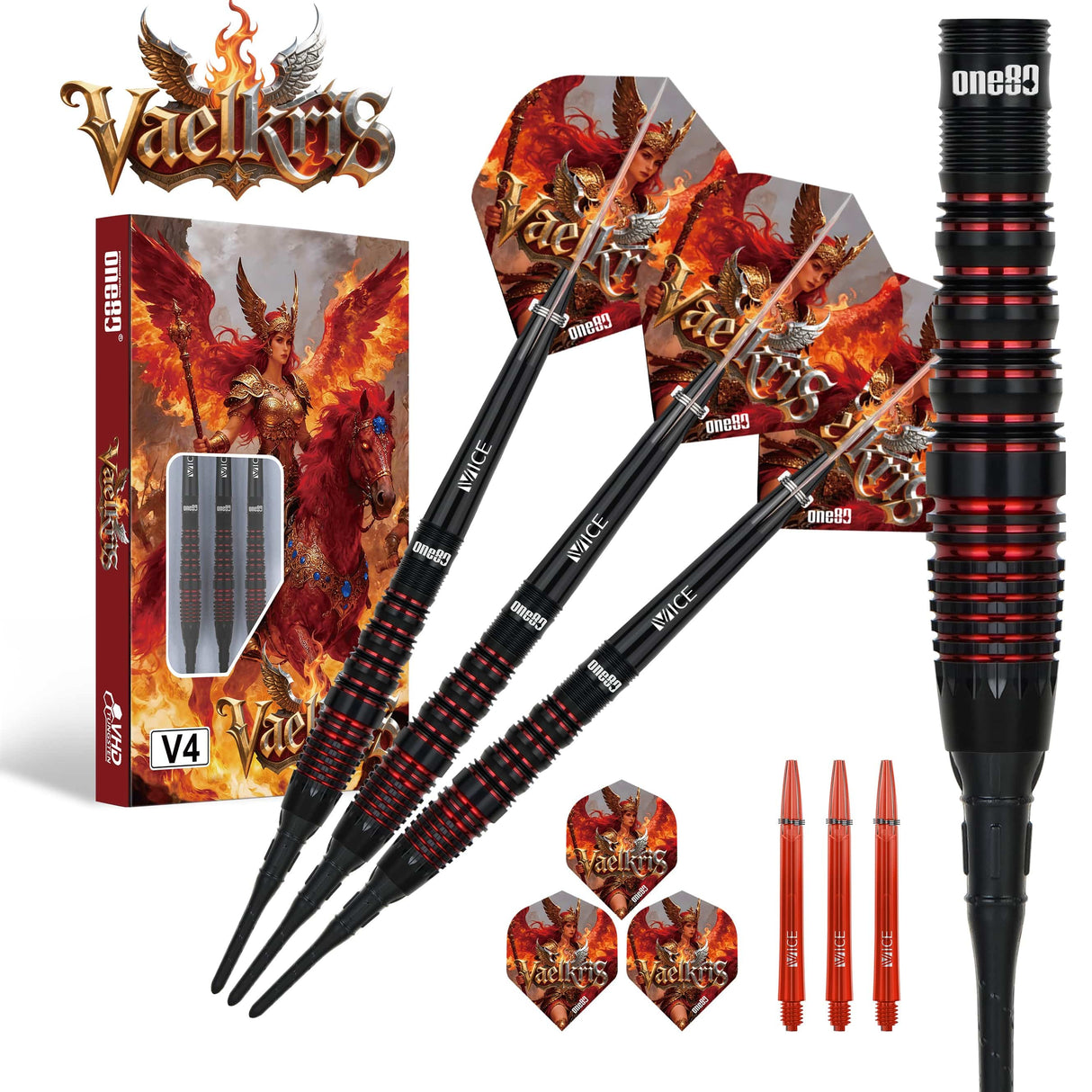 One80 Vaelkris Darts - Soft Tip - 90% Tungsten - V04 - 18g