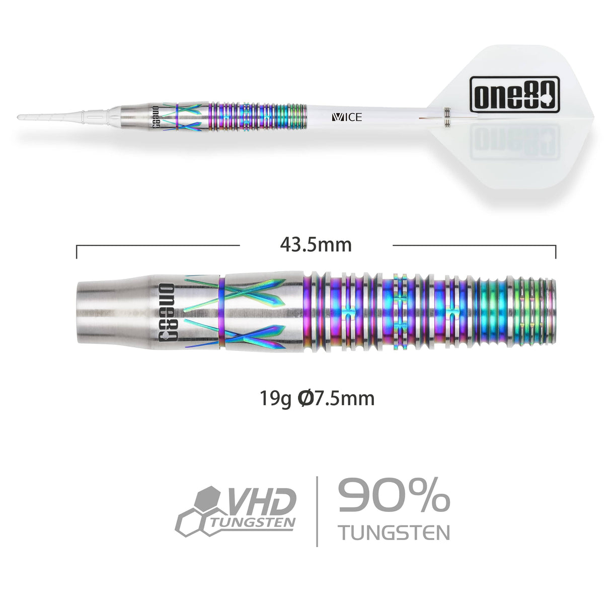 One80 Noriyuki Nakamura Darts - Soft Tip - 90% Tungsten - V4 - Rainbow