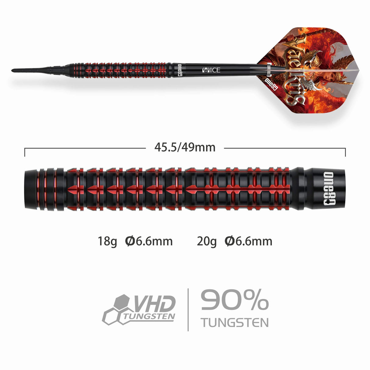 One80 Vaelkris Darts - Soft Tip - 90% Tungsten - V06 20g