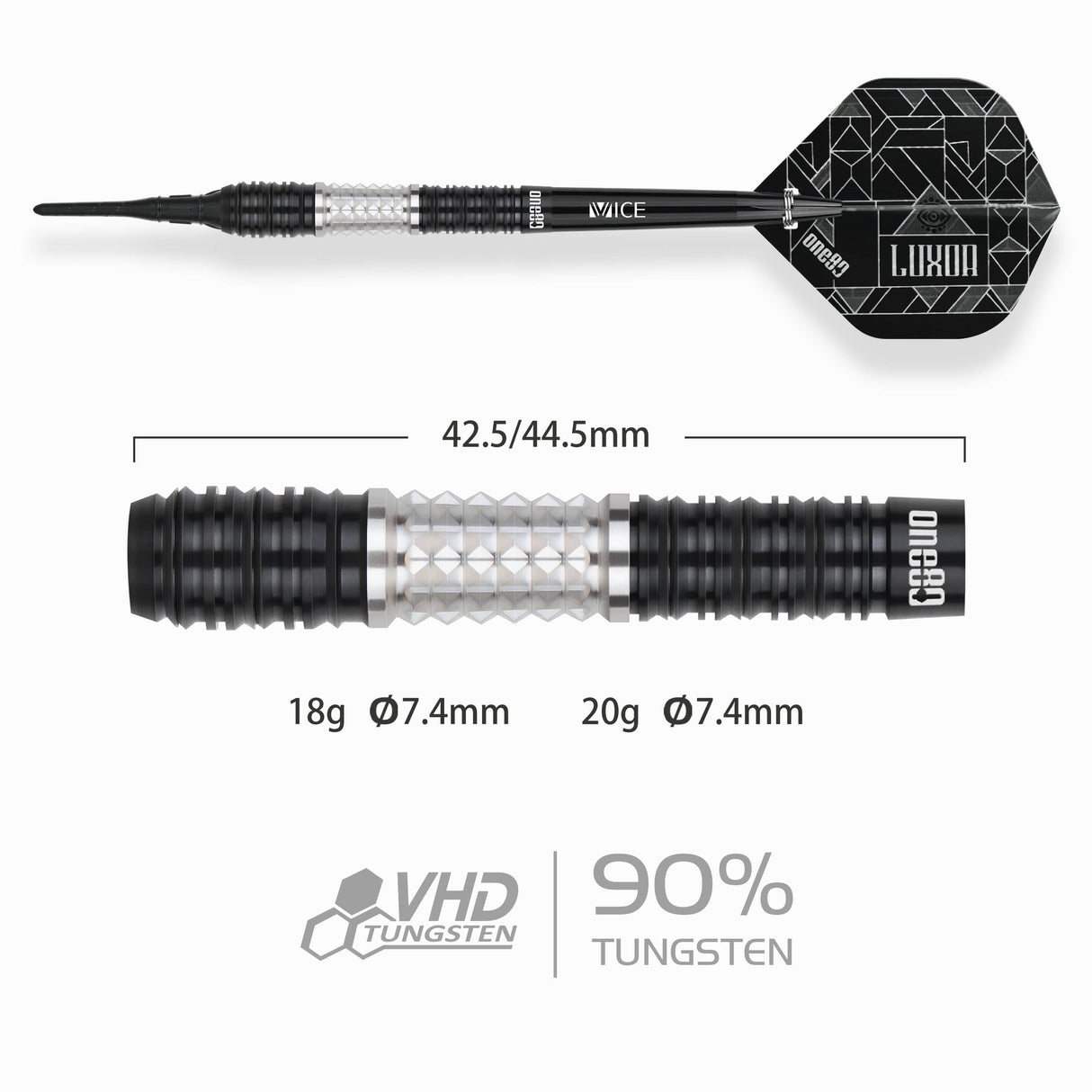 One80 Luxor II Darts - Soft Tip -90% Tungsten - Eta 18g