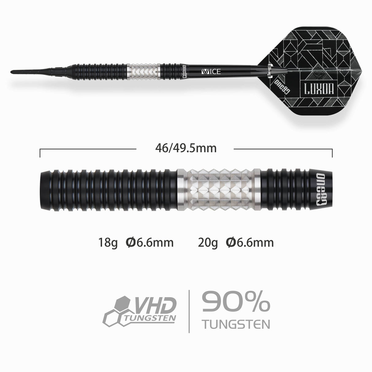 One80 Luxor II Darts - Soft Tip -90% Tungsten - Iota 18g