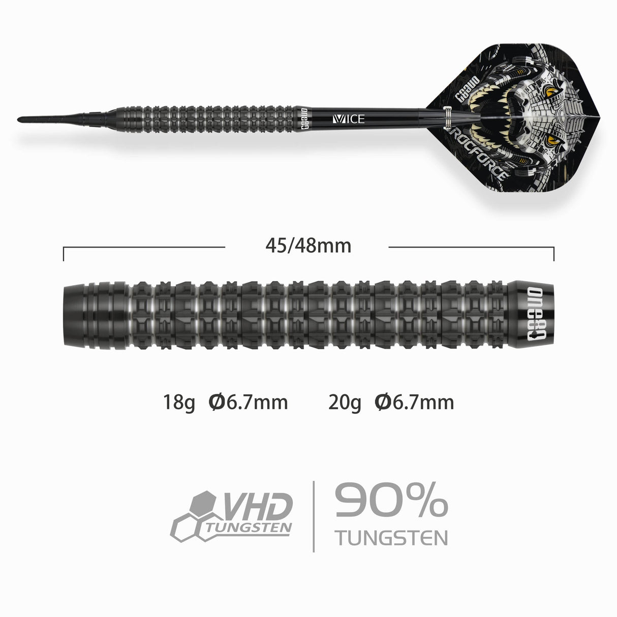 One80 Crocforce Darts - Soft Tip - 90% Tungsten - CF1 18g
