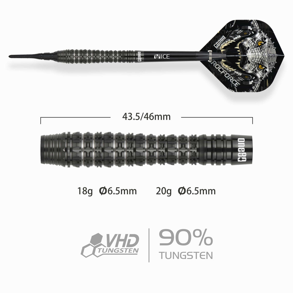 One80 Crocforce Darts - Soft Tip - 90% Tungsten - CF3 18g