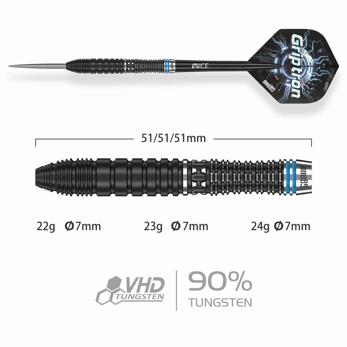 One80 Griptron Darts - Steel Tip - 90% Tungsten - GT2