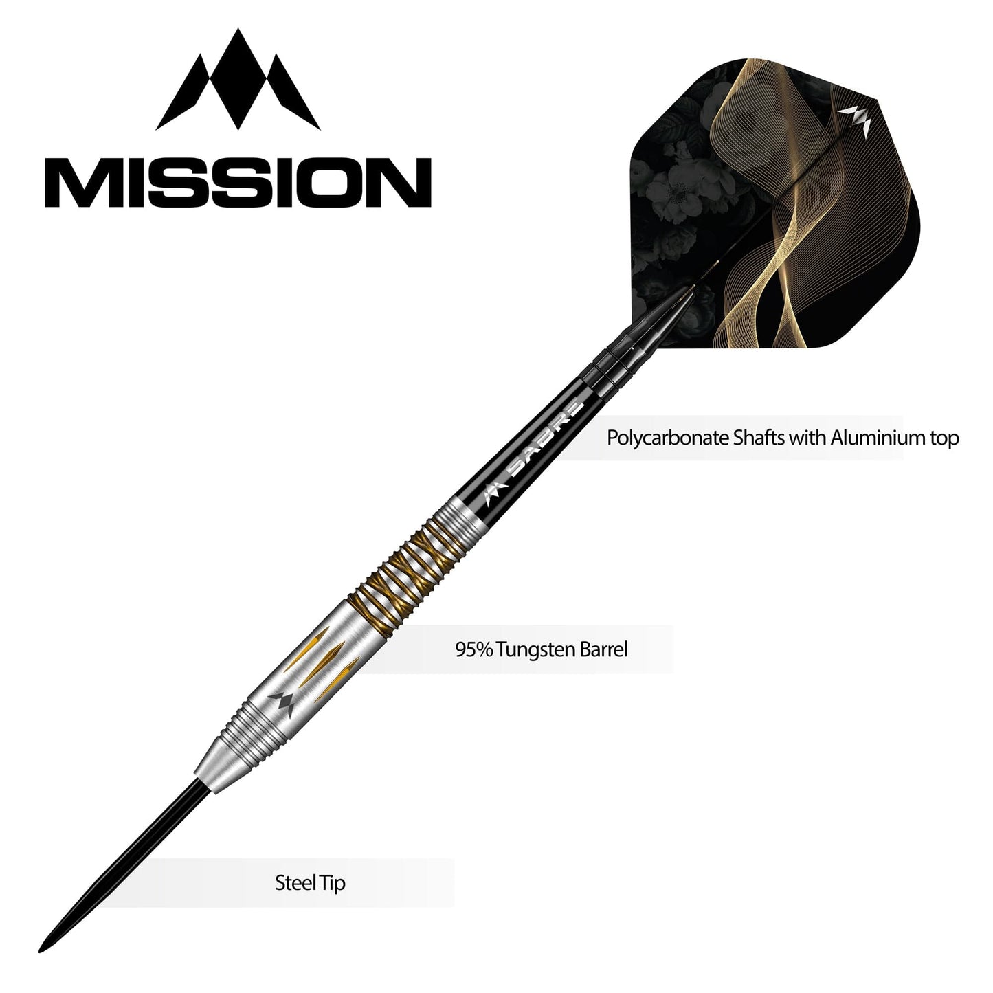 Mission Almudena Fajardo Ayuso Darts - Steel Tip - 95% Tungsten - Gold PVD Milled Silver