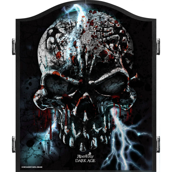 Alchemy Dartboard Cabinet - Official Licensed - Professional Design - Black - Lightning Skull