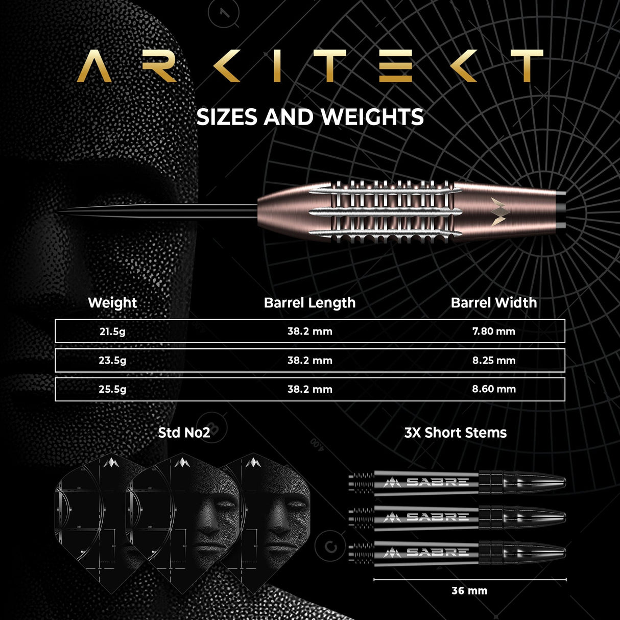Mission Arkitekt Darts - Steel Tip - 90% Tungsten - Bronze Silica PVD