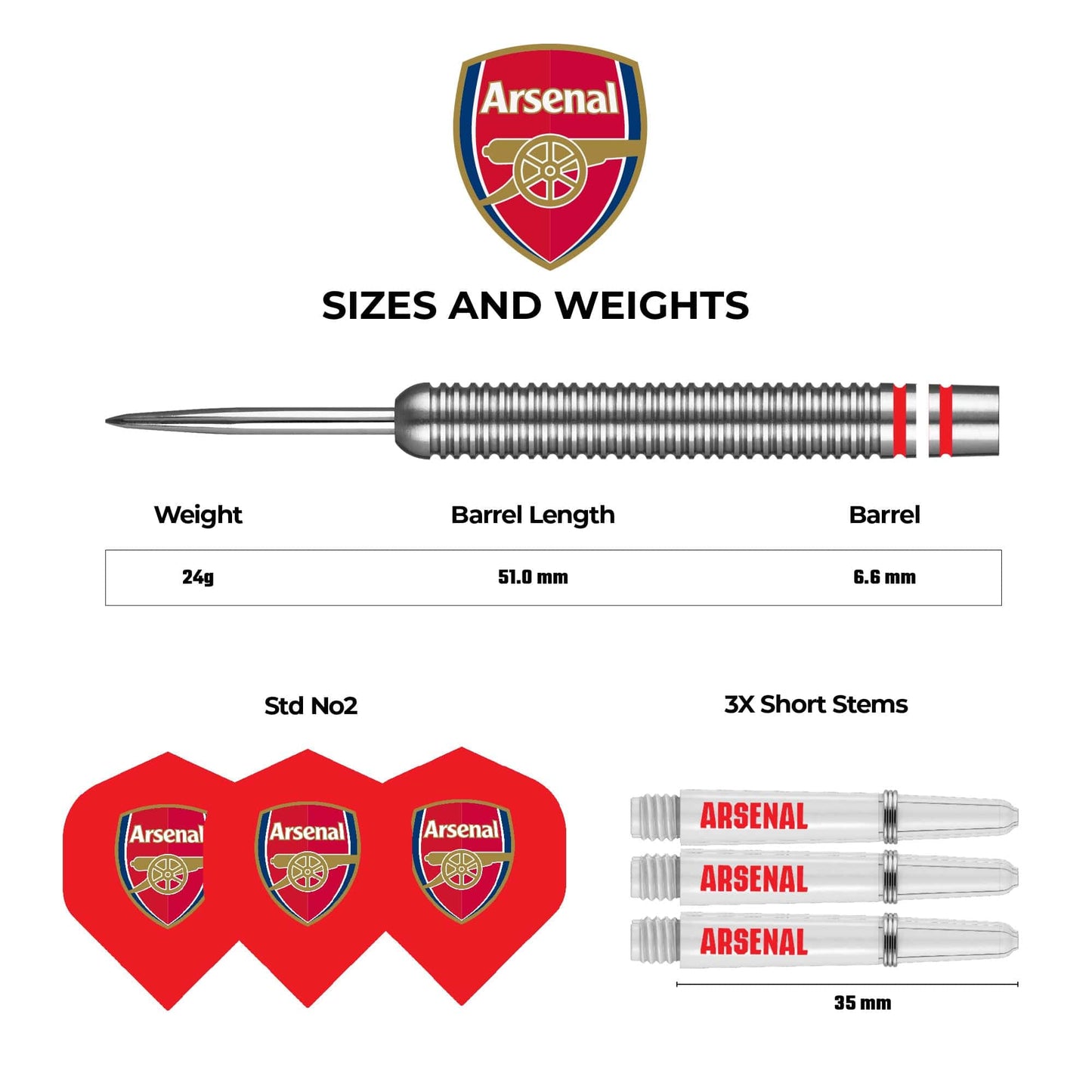 Arsenal FC Darts - Steel Tip Tungsten - Official Licensed - The Gunners - 24g 24g