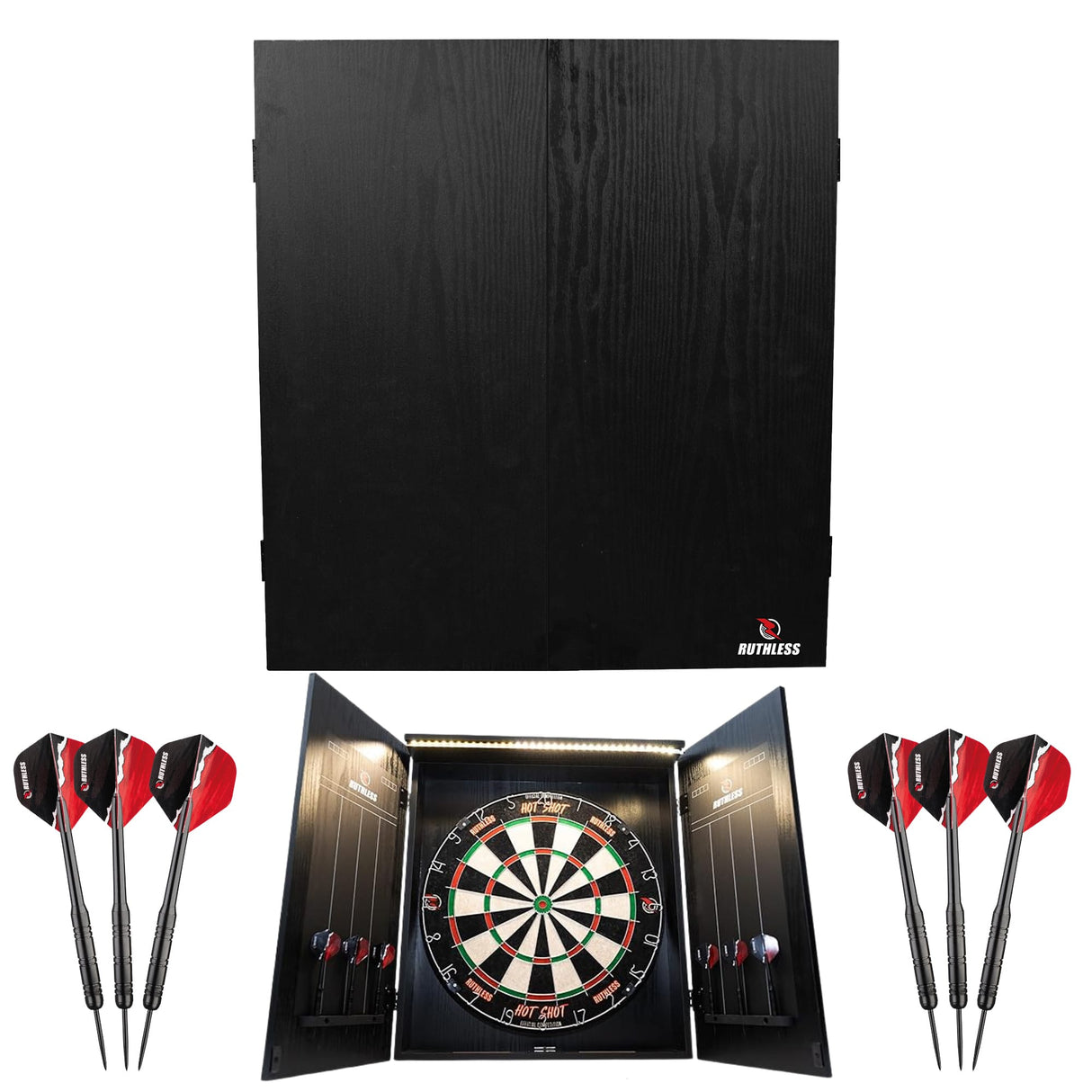 Ruthless Home Darts Centre - Cabinet with USB Light - Black