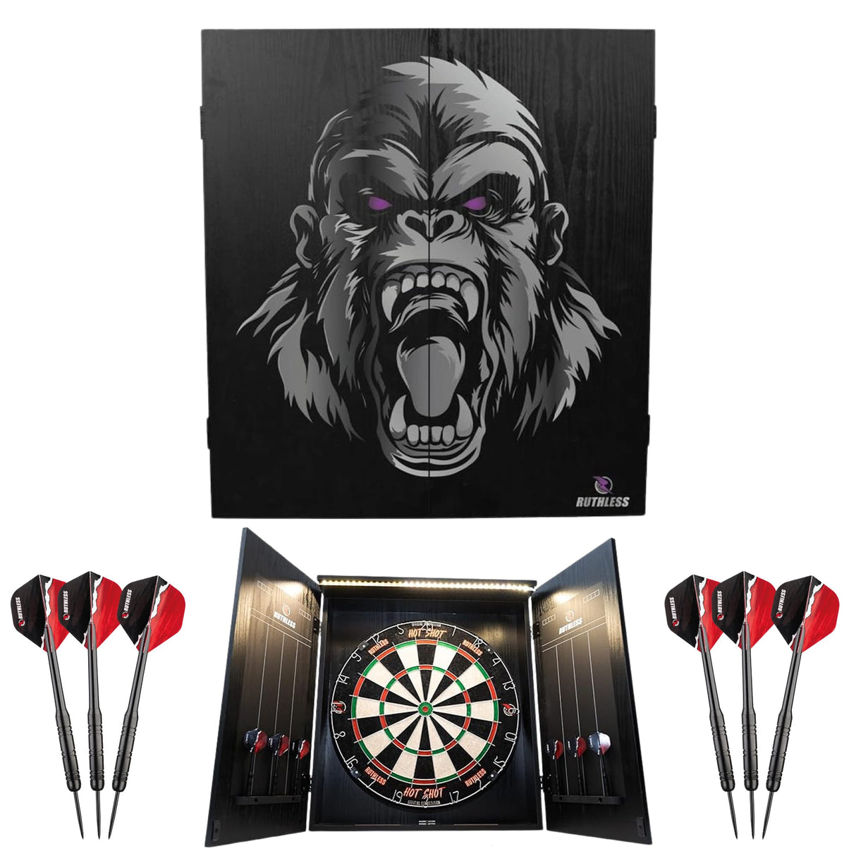 Ruthless Home Darts Centre - Cabinet with USB Light - Gorilla