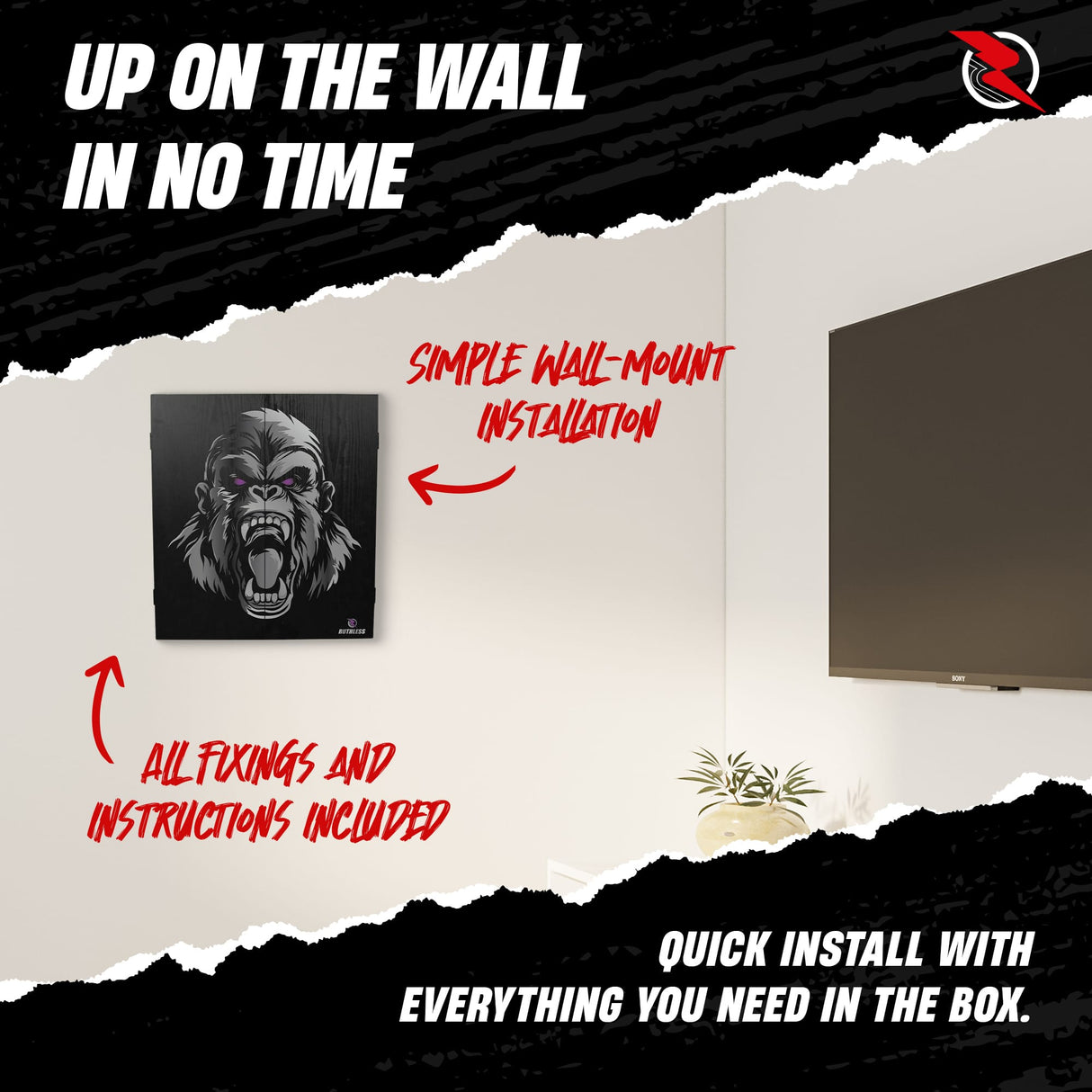 Ruthless Home Darts Centre - Cabinet with USB Light - Gorilla