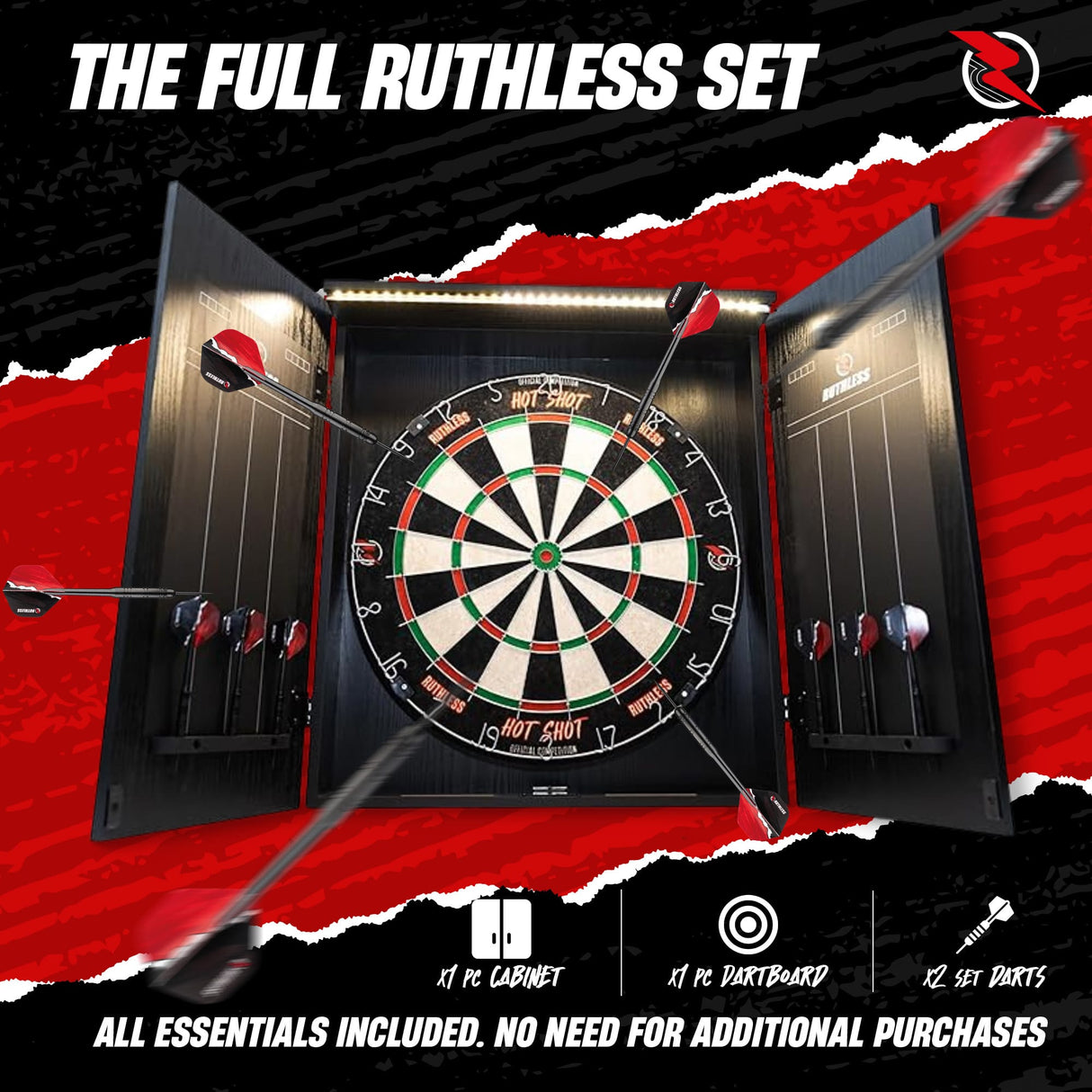 Ruthless Home Darts Centre - Cabinet with USB Light - Eagle