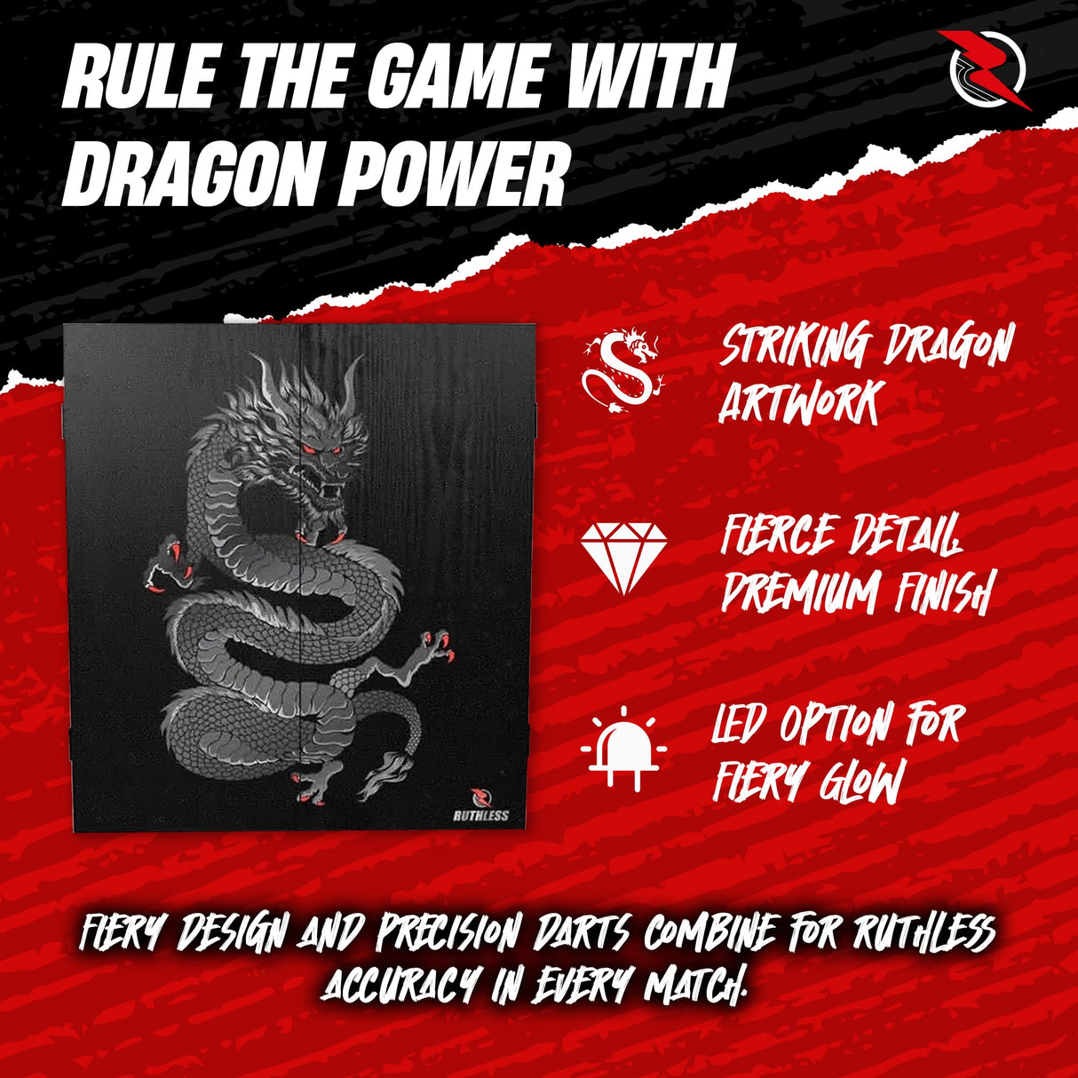 Ruthless Home Darts Centre - Cabinet with USB Light - Dragon