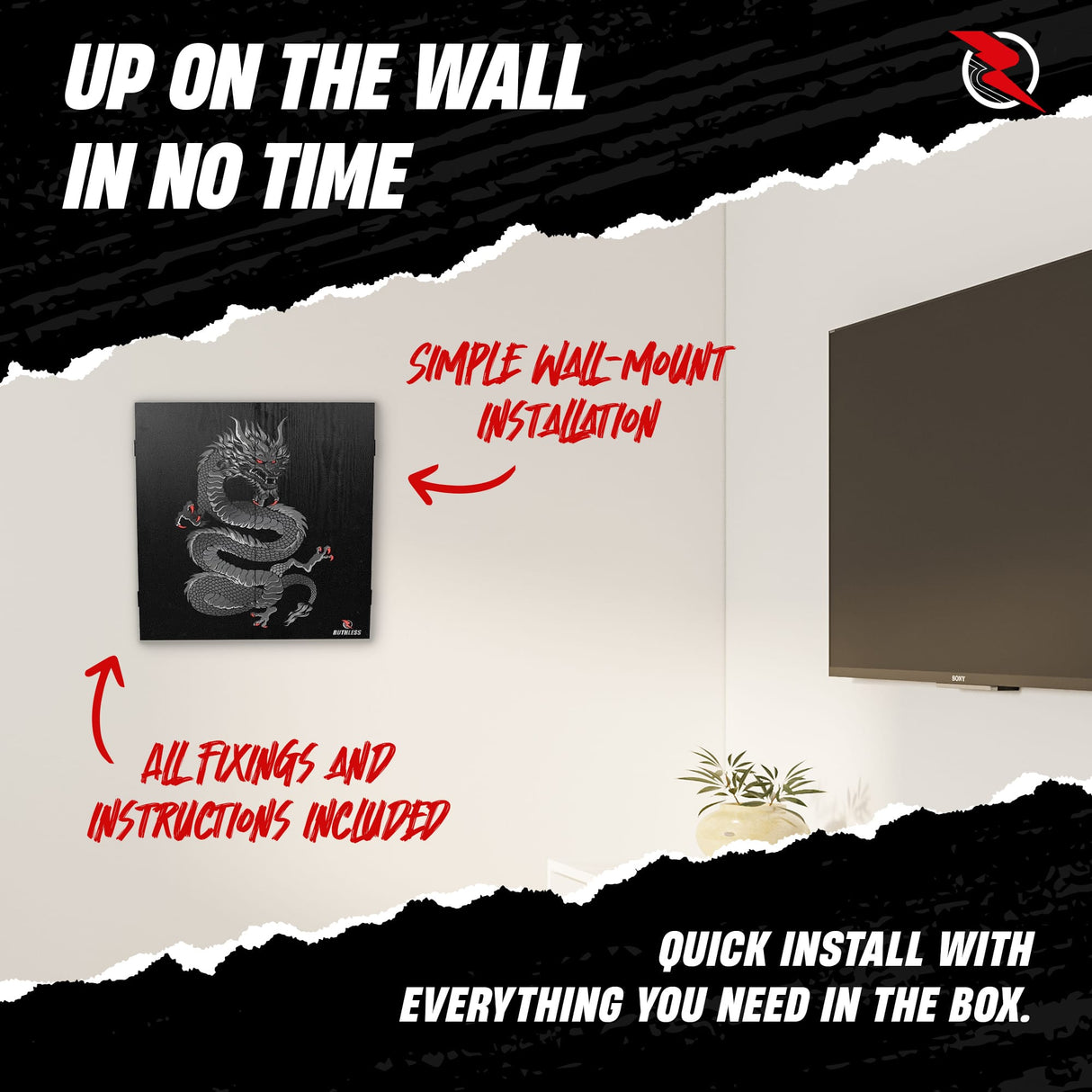 Ruthless Home Darts Centre - Cabinet with USB Light - Dragon
