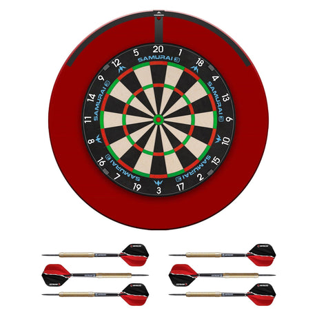 Mission Samurai 3 Dartboard Set - Dart Board, Red Surround, Torus 120 Light & 2 sets of Brass Darts