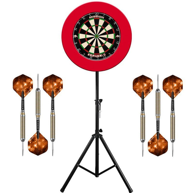 Mission Samurai II Dartboard & Stand Set - Dart Board, Surround, Stand and Darts - Red