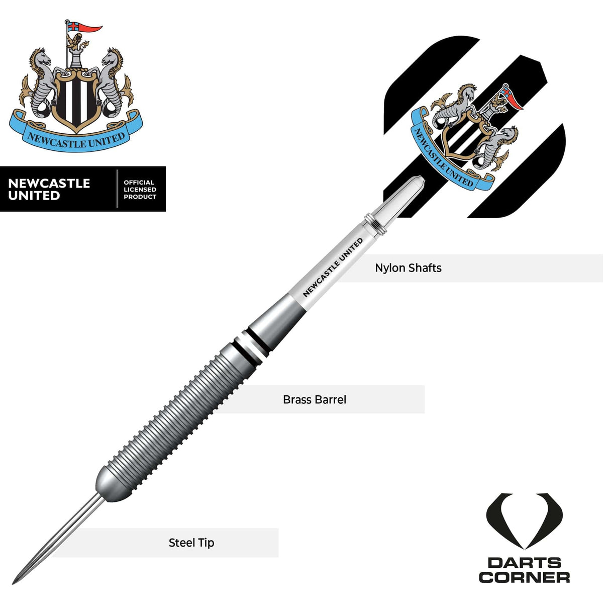 Newcastle United FC - Official Licensed - Steel Tip Darts - Brass - 22g