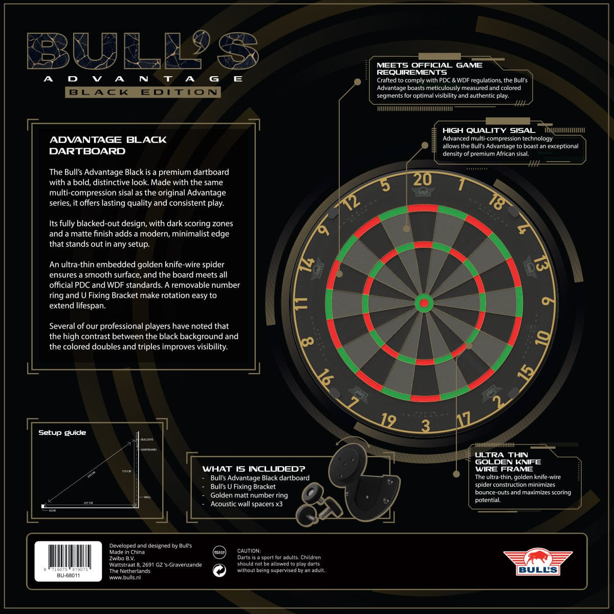 Bulls Advantage Dartboard - Professional - Black