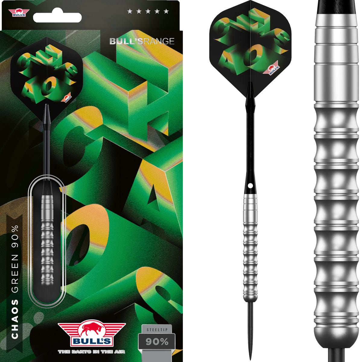 Bulls セットMサイス Bulls Chaos Darts - Steel Tip - 90% Tungsten - Green