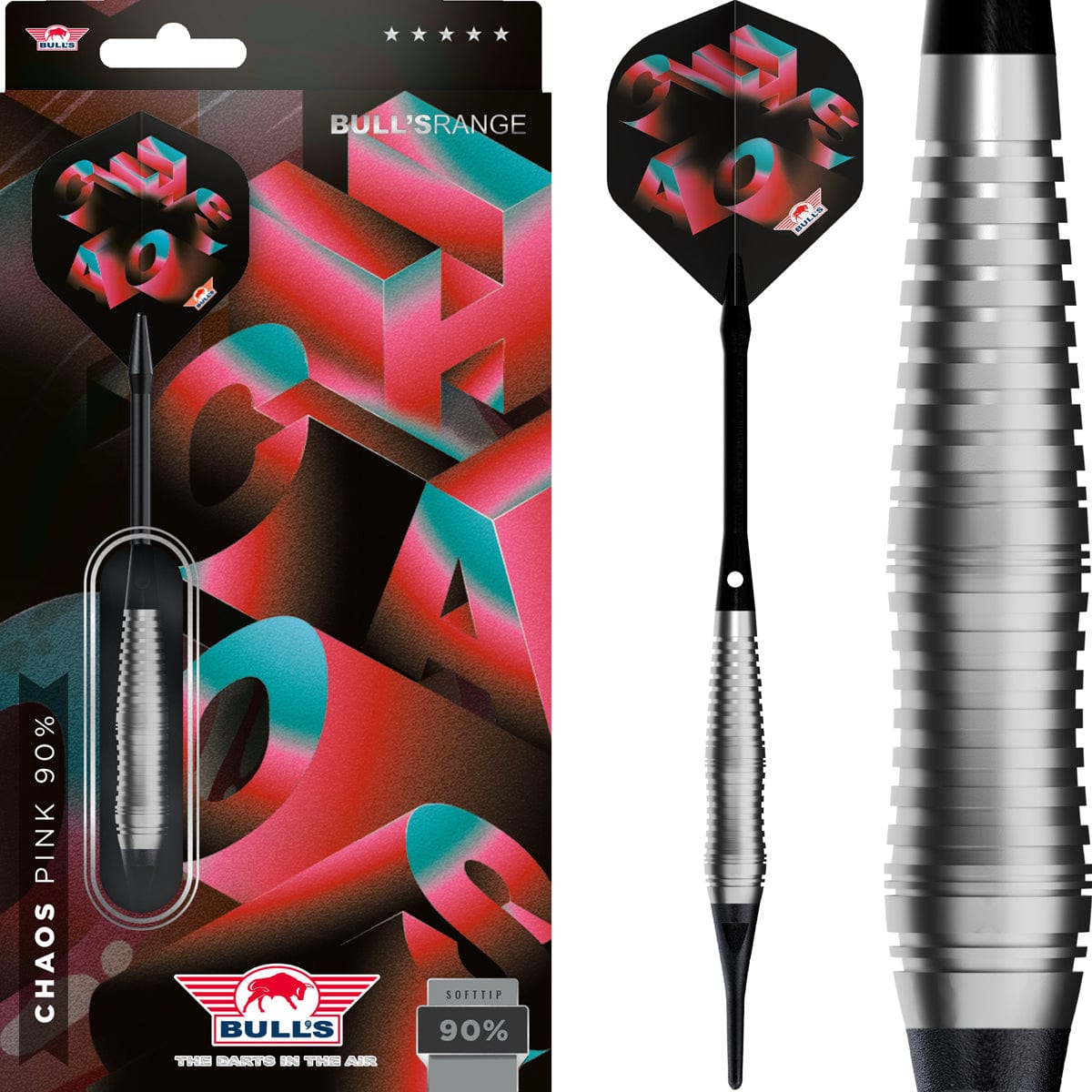 Bulls Chaos Darts - Soft Tip - 90% Tungsten - Pink 20g