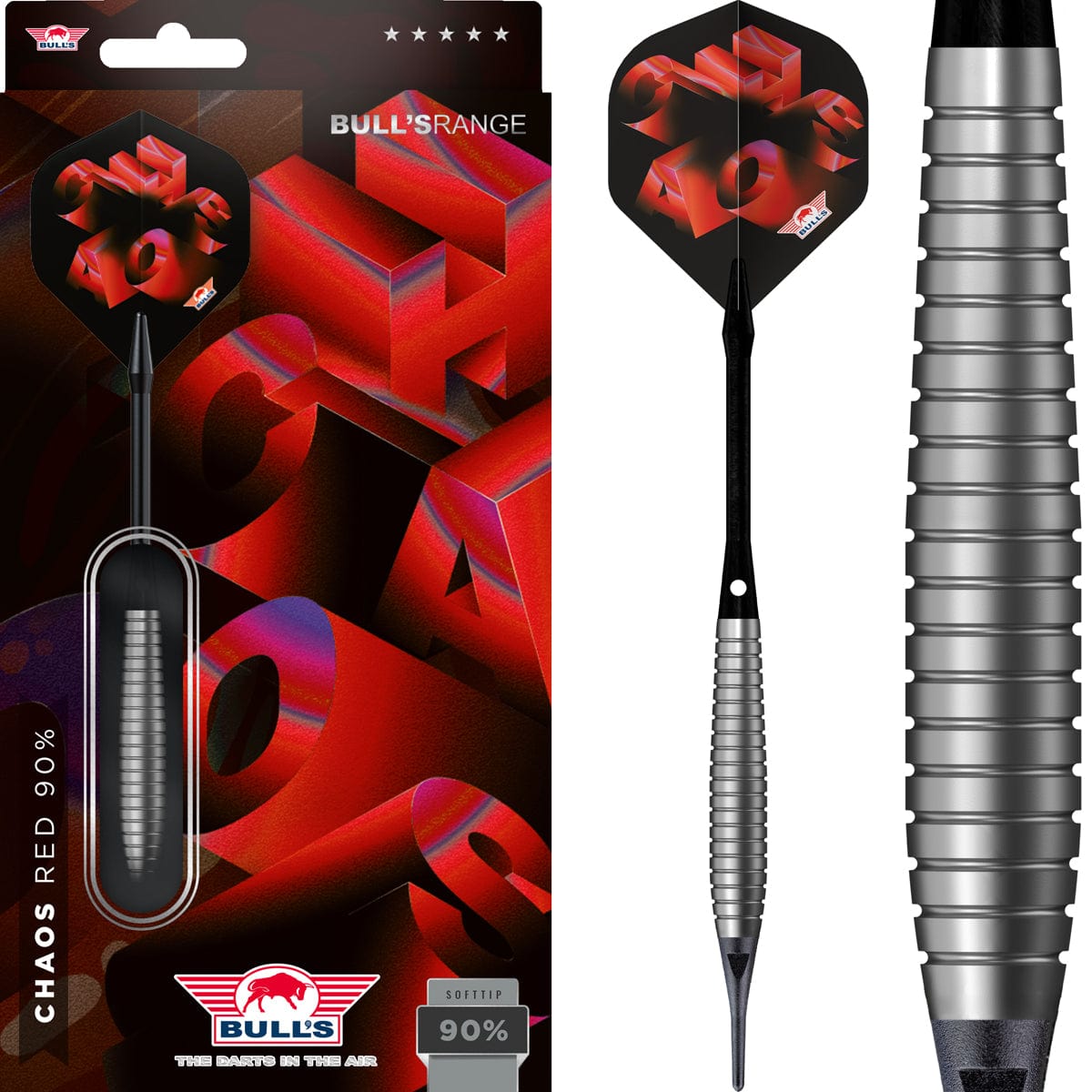 Bulls Chaos Darts - Soft Tip - 90% Tungsten - Red 18g