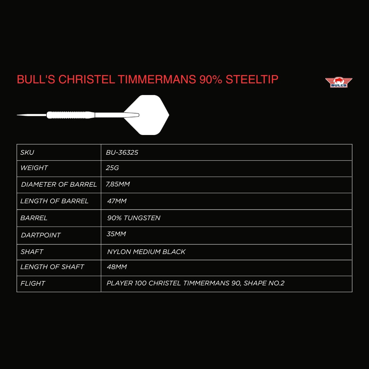 Bulls Christel Timmermans Darts - Steel Tip - 90% Tungsten - 25g