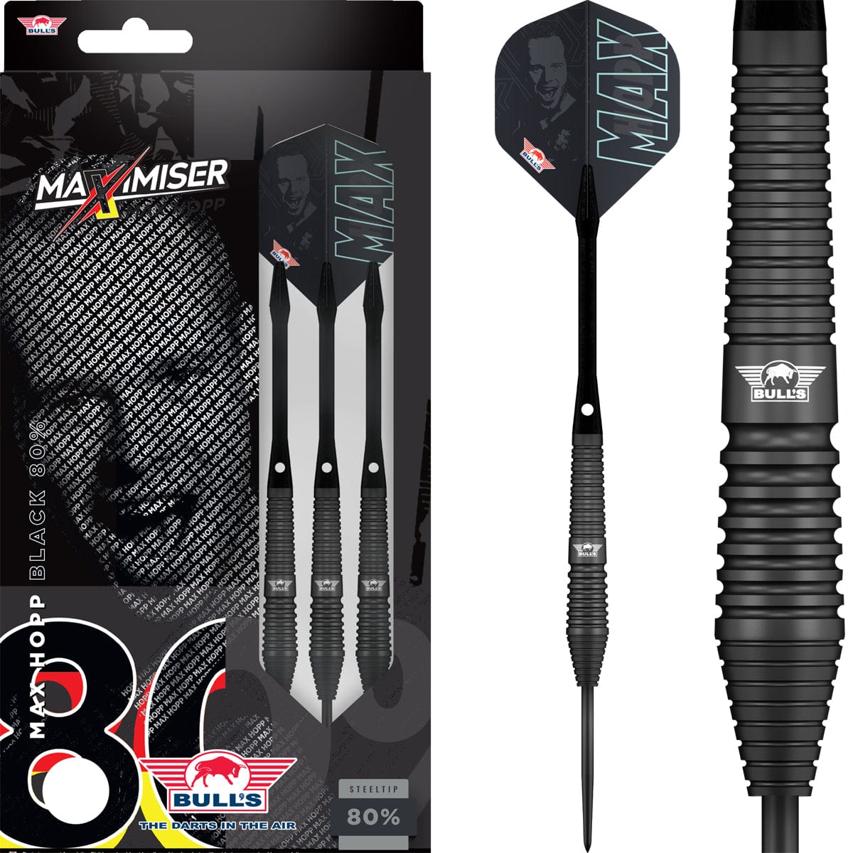 Bulls Max Hopp Darts - Steel Tip - 80% Tungsten - Black