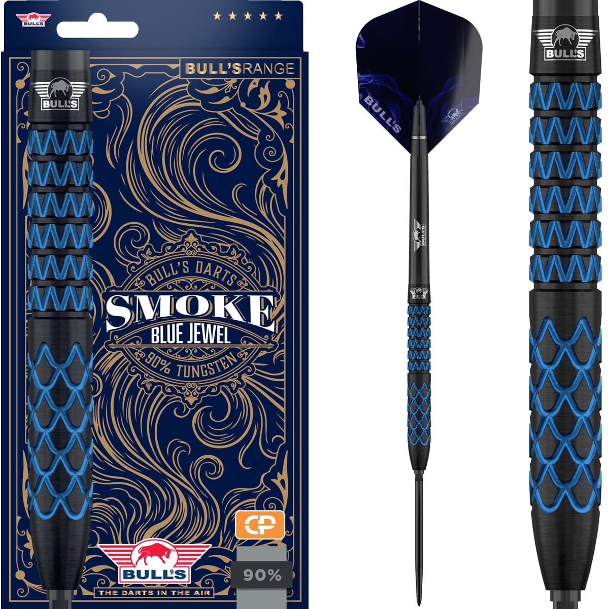 Bulls Smoke CP Darts - Steel Tip - 90% Tungsten - Blue Jewel