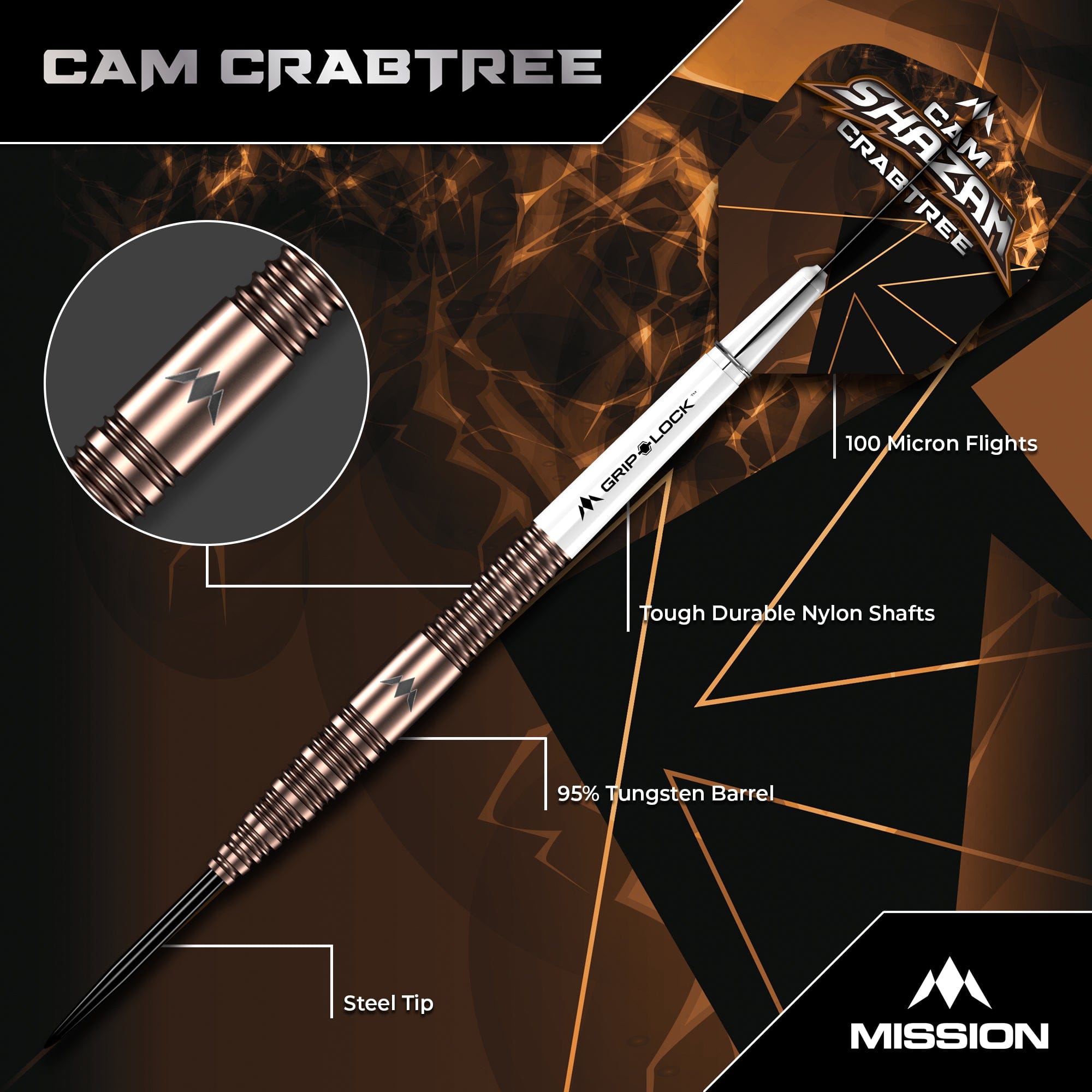 Mission Cam Crabtree Darts - Steel Tip 95% Tungsten - V2