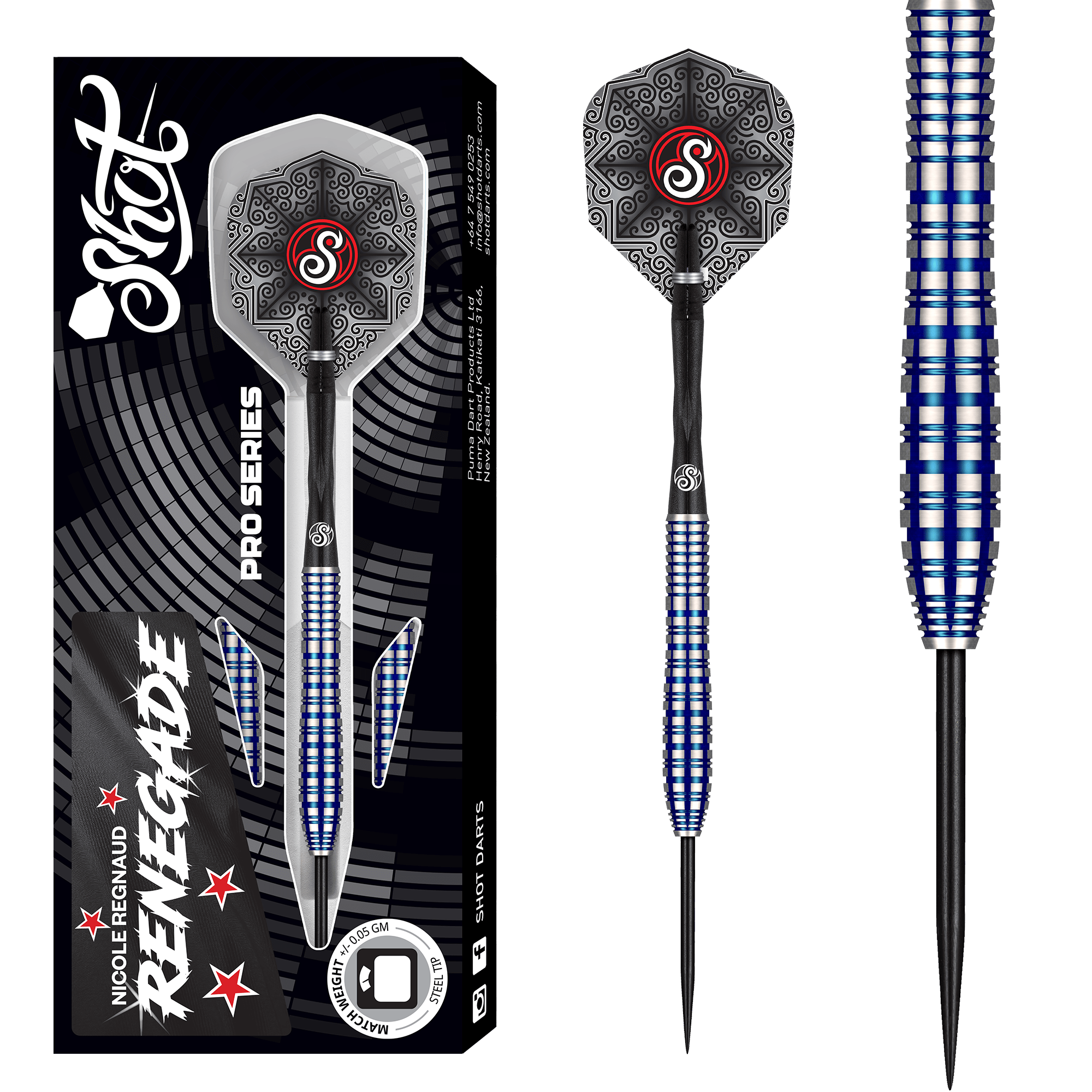 Shot Pro Series Darts - Steel Tip - 90% Tungsten - Nicole Regnaud - 23