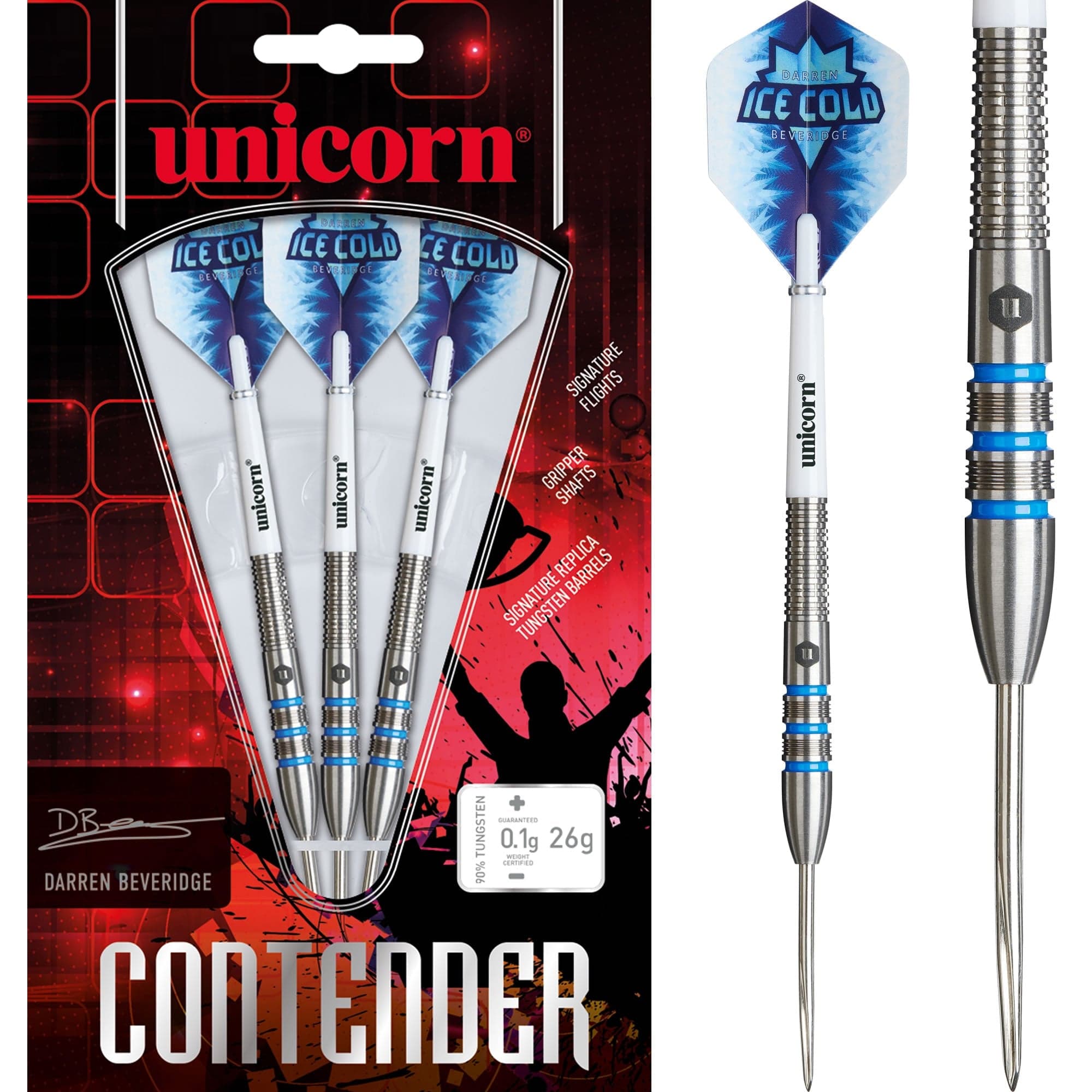 ダーツ unicorn darts DARREN BEVERIDGE 26g Unicorn Contender Darts - Steel Tip - 90% Tungsten - Darren Beveridge