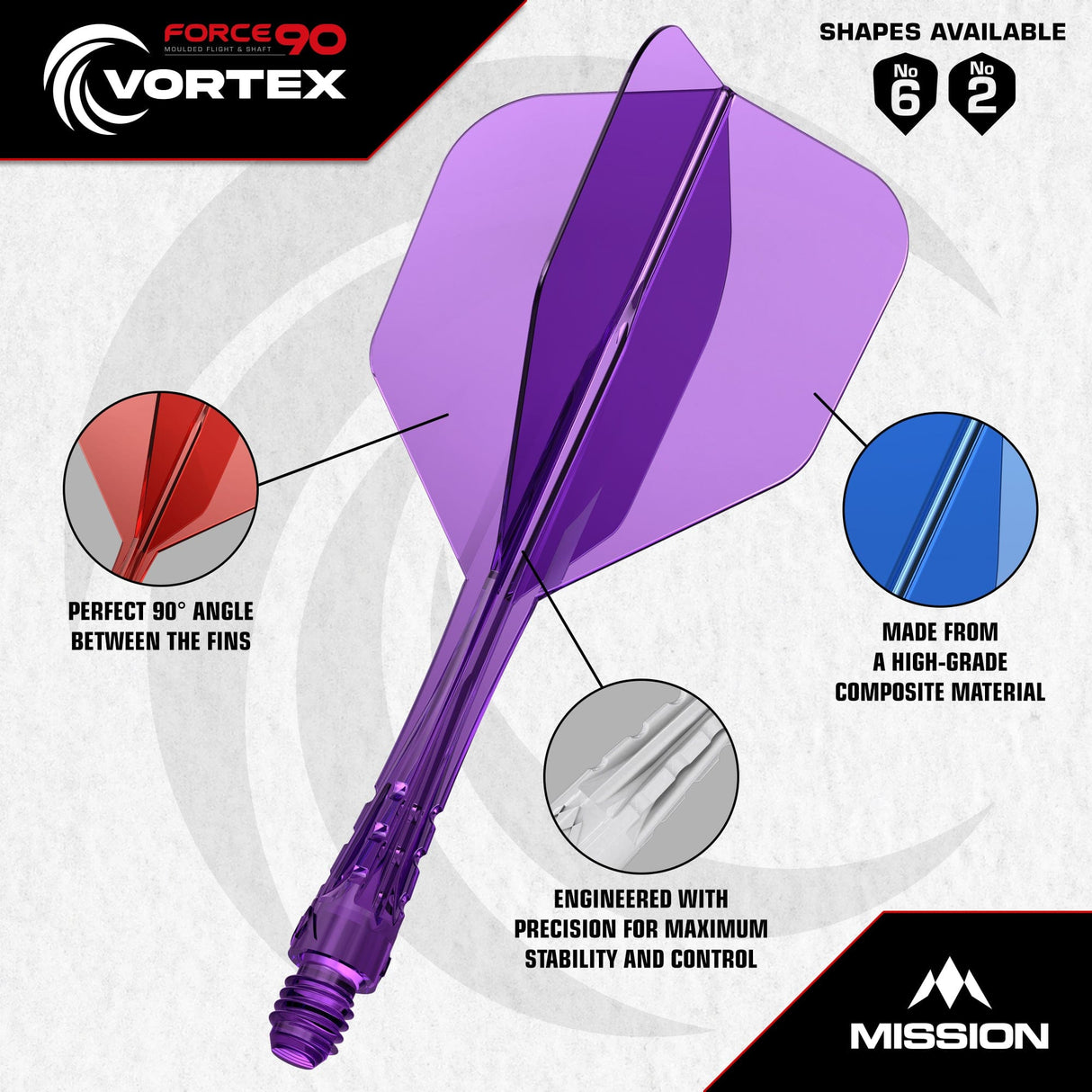 Mission Force 90 Vortex - Moulded Flight & Shaft - Standard No6