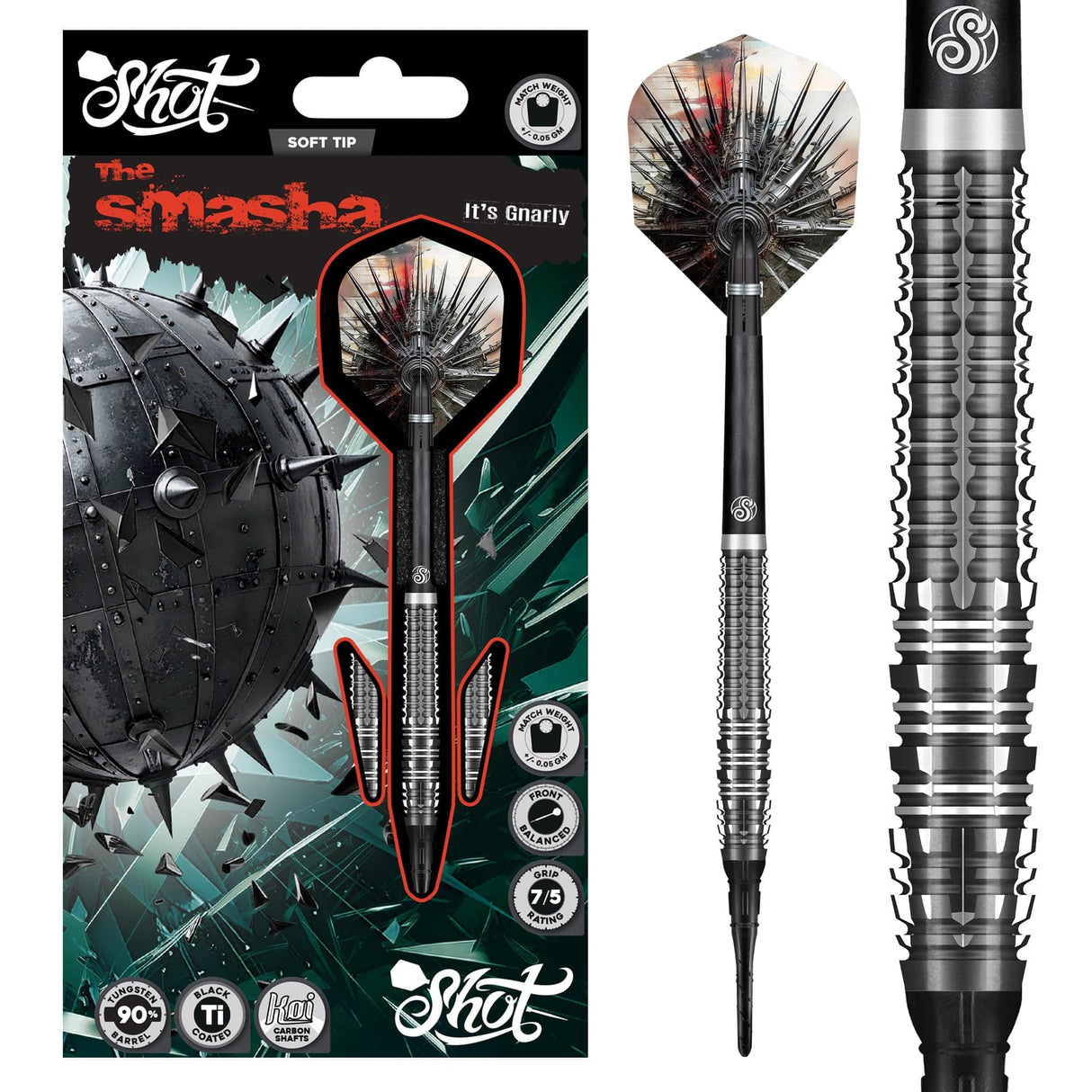 Shot Gnarly Darts - Soft Tip - 90% Tungsten - Smasha 20g