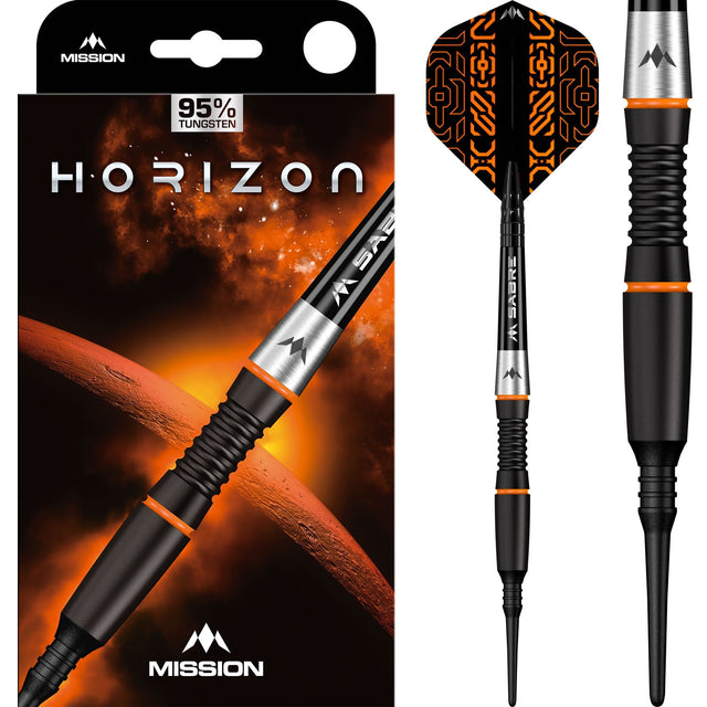 Mission Horizon Darts - Soft Tip - 95% Tungsten - Black PVD & Orange - 18g