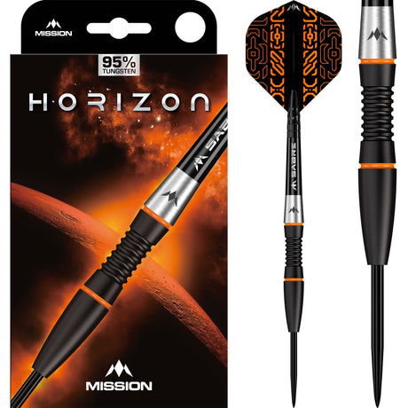 Mission Horizon Darts - Steel Tip - 95% Tungsten - Black PVD & Orange
