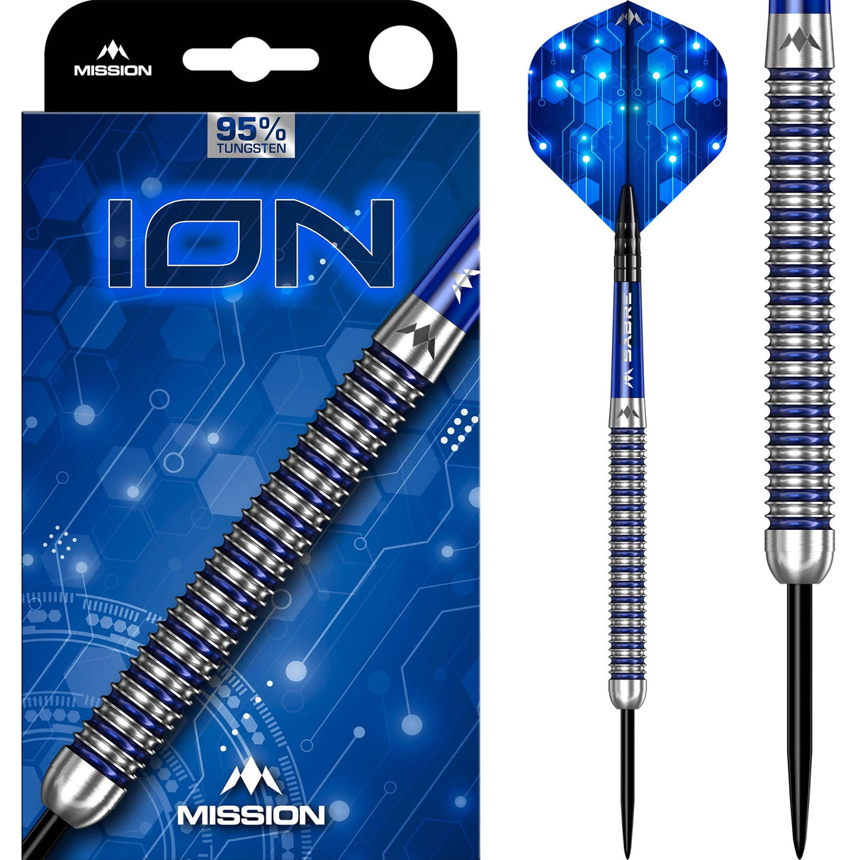 Mission ION Darts - Steel Tip - 95% Tungsten - Blue & Silver