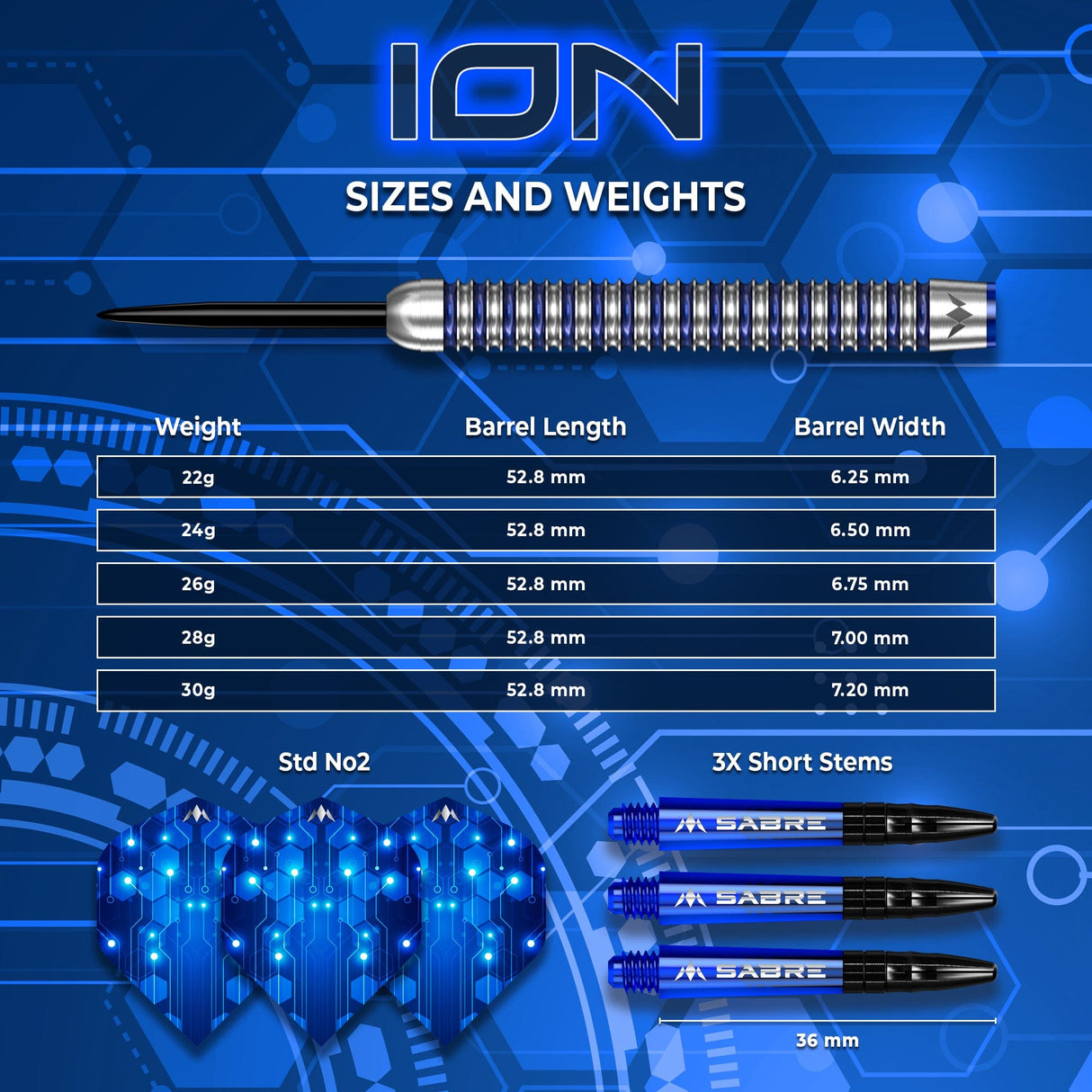 Mission ION Darts - Steel Tip - 95% Tungsten - Blue & Silver