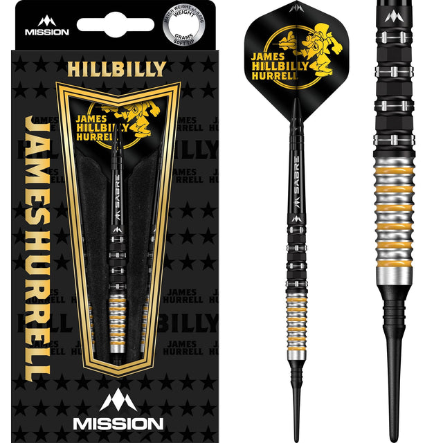 Mission James Hurrell Darts - Soft Tip - 95% Tungsten - V2 - Black PVD & Yellow