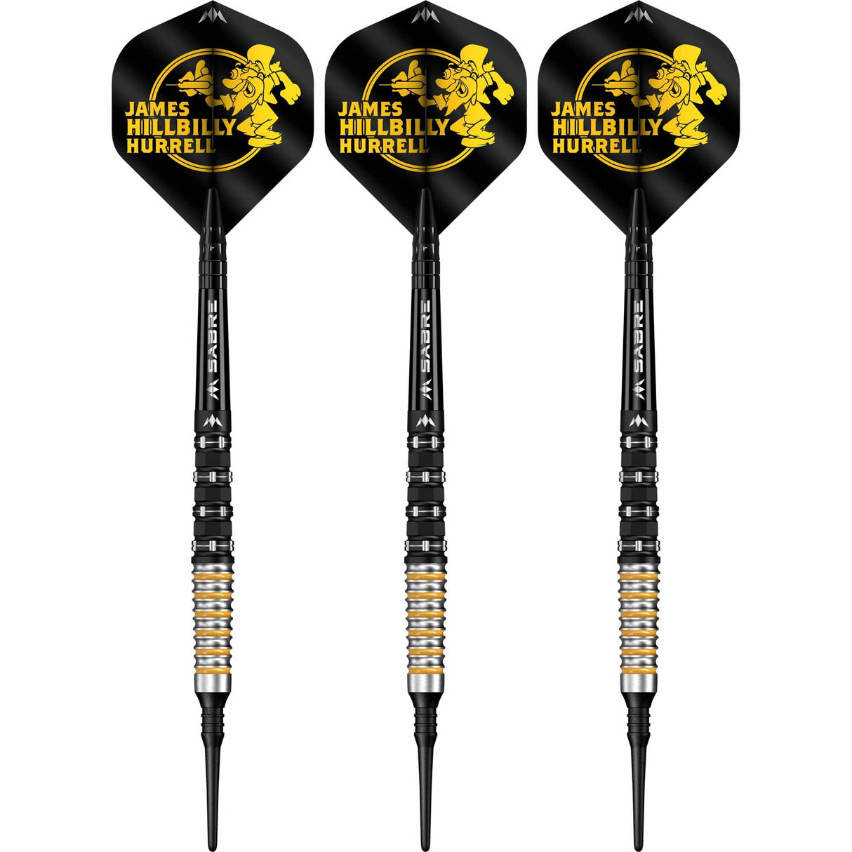 Mission James Hurrell Darts - Soft Tip - 95% Tungsten - V2 - Black PVD & Yellow