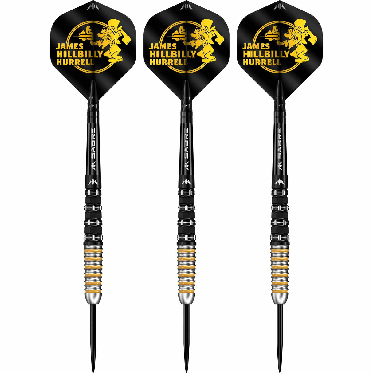 Mission James Hurrell Darts - Steel Tip - 95% Tungsten - V2 - Black PVD & Yellow