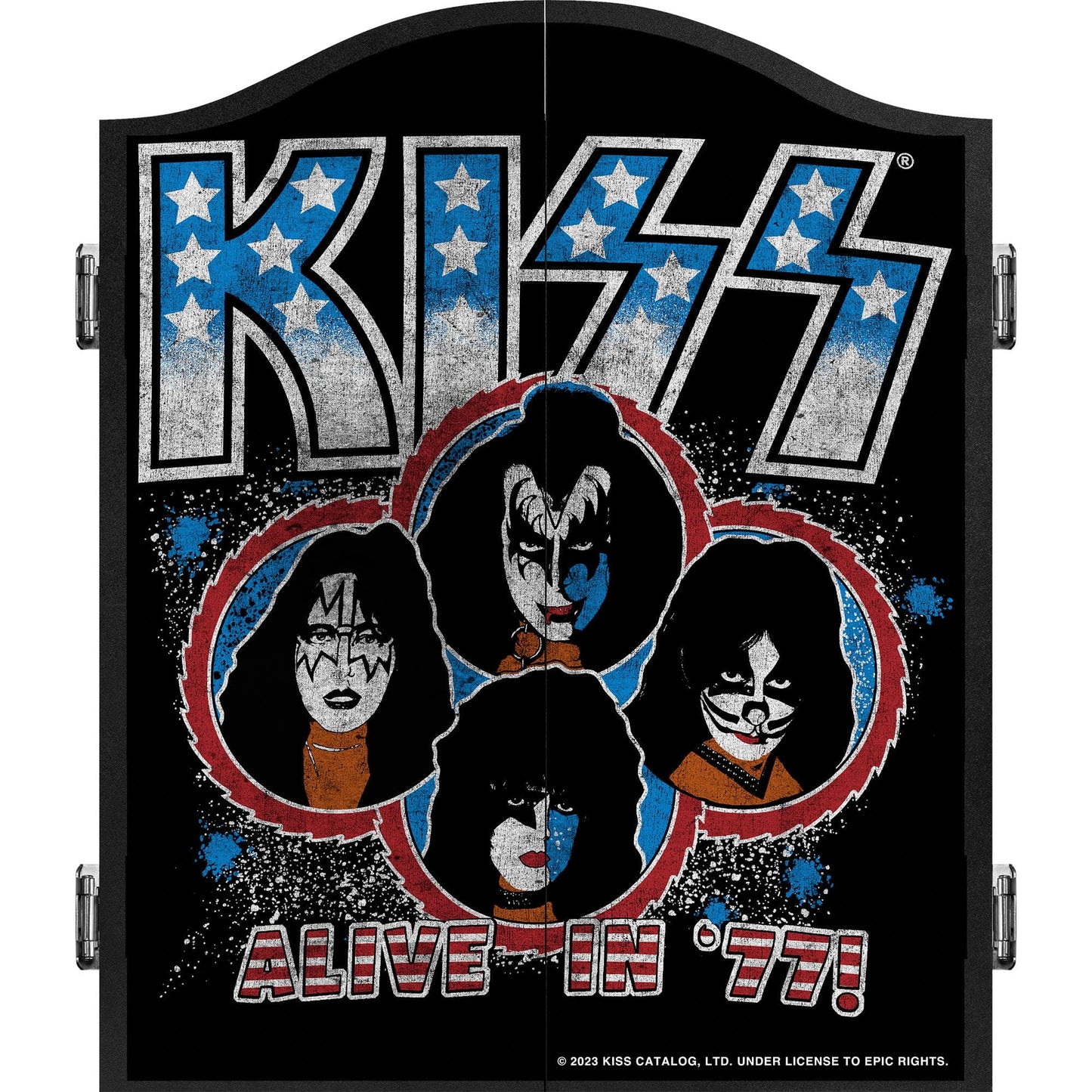 Kiss Dartboard Cabinet - Official Licensed - C6 - Premium Black - Alive in 77