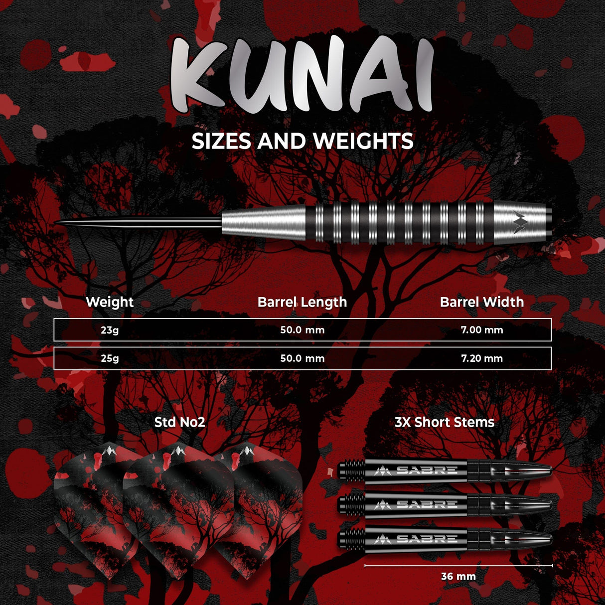 Mission Kunai Darts - Steel Tip - 95% Tungsten - Black PVD