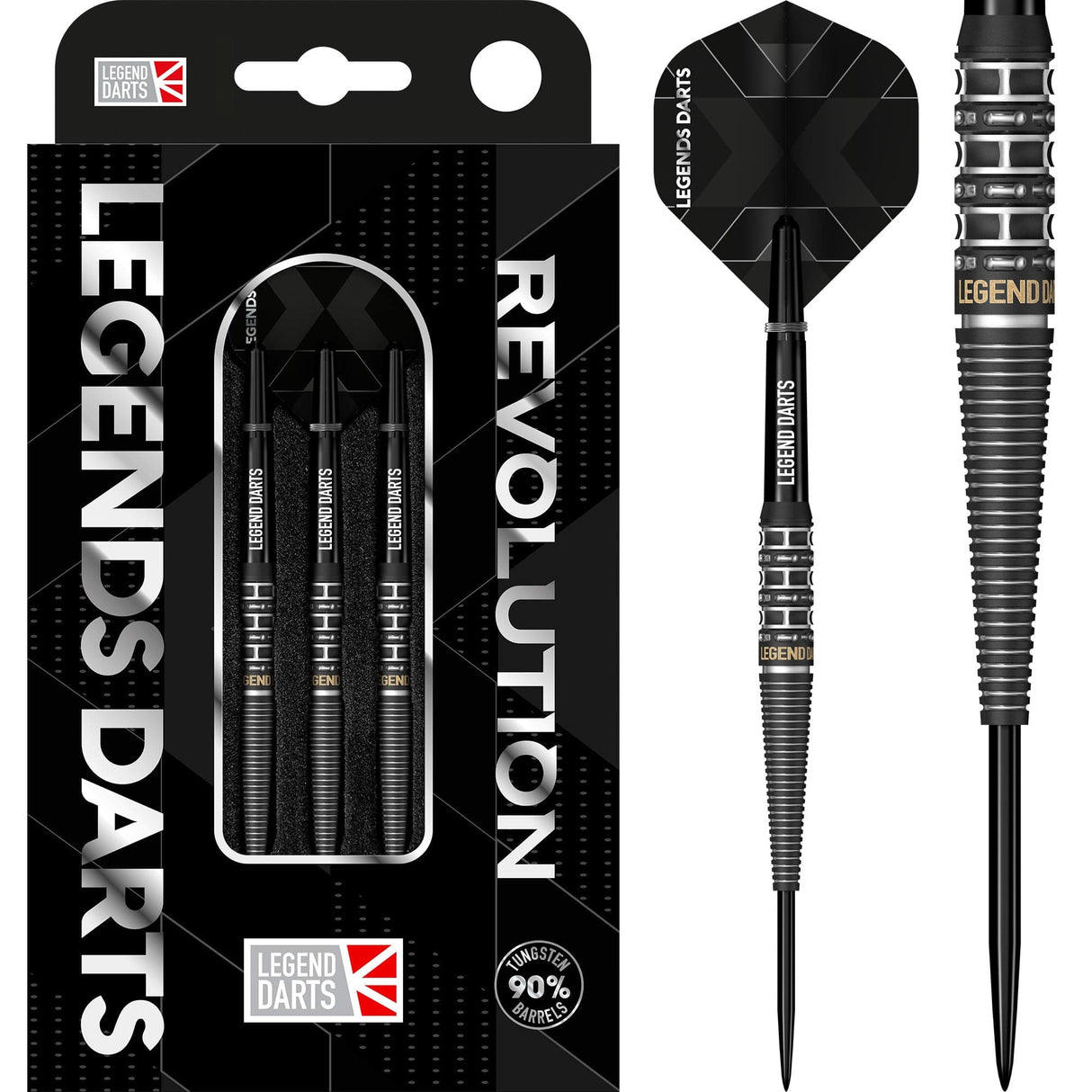 Legend Darts - Steel Tip - Revolution Series - B20 - Black -Tapered Ring & Milled Cut
