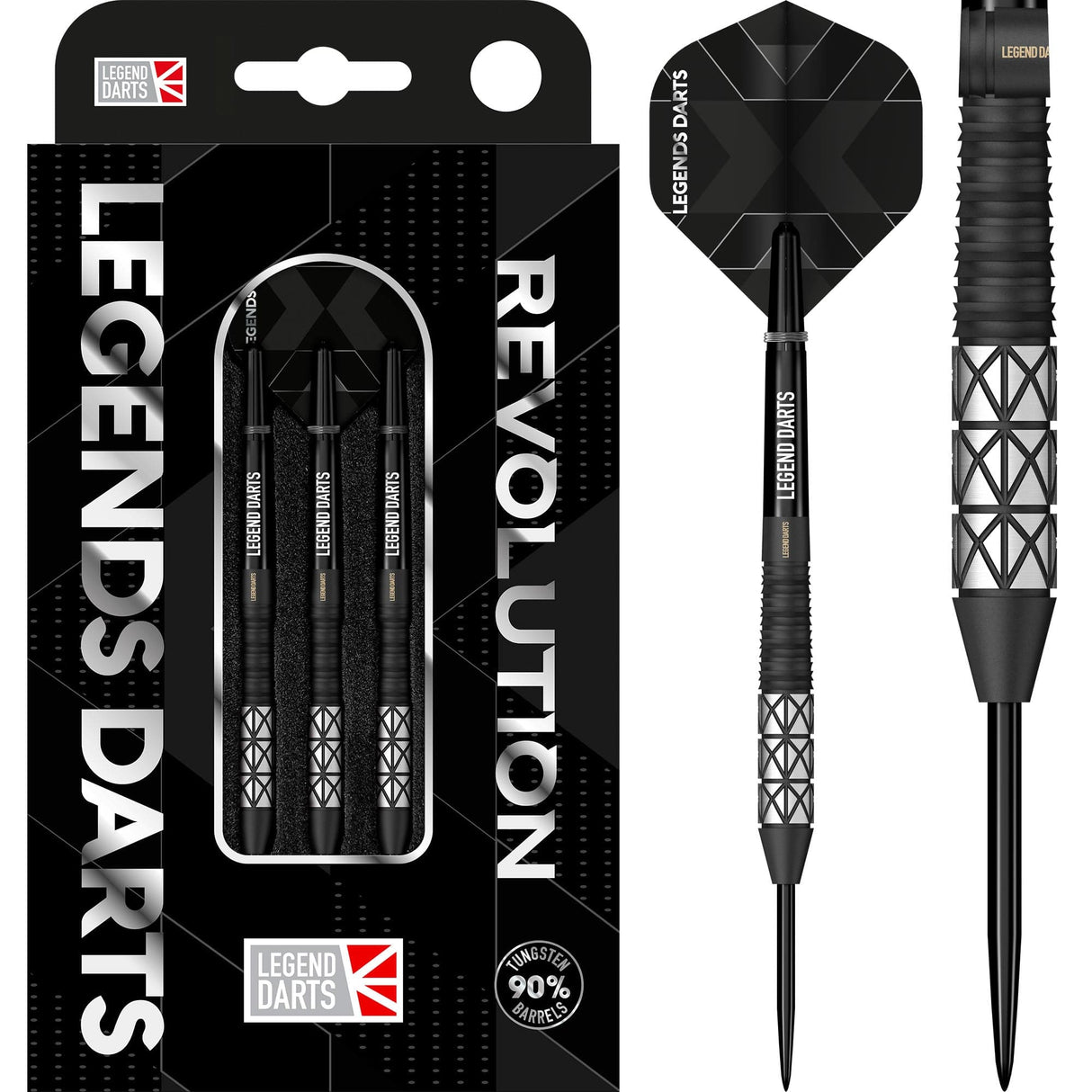 Legend Darts - Steel Tip - Revolution Series - B24 - Black - Taper Back Ring & Milled Cut