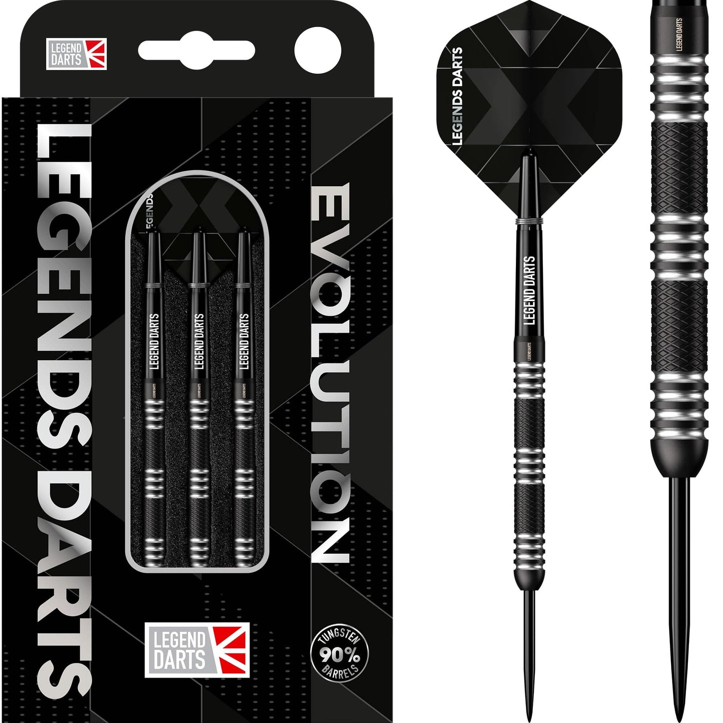 Legend Darts - Steel Tip - Evolution Series - B02 - Black - Straight Knurled 21g