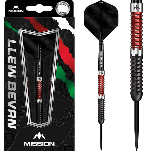Mission Llew Bevan Darts - Steel Tip - 90% Tungsten - Black & Red Electro