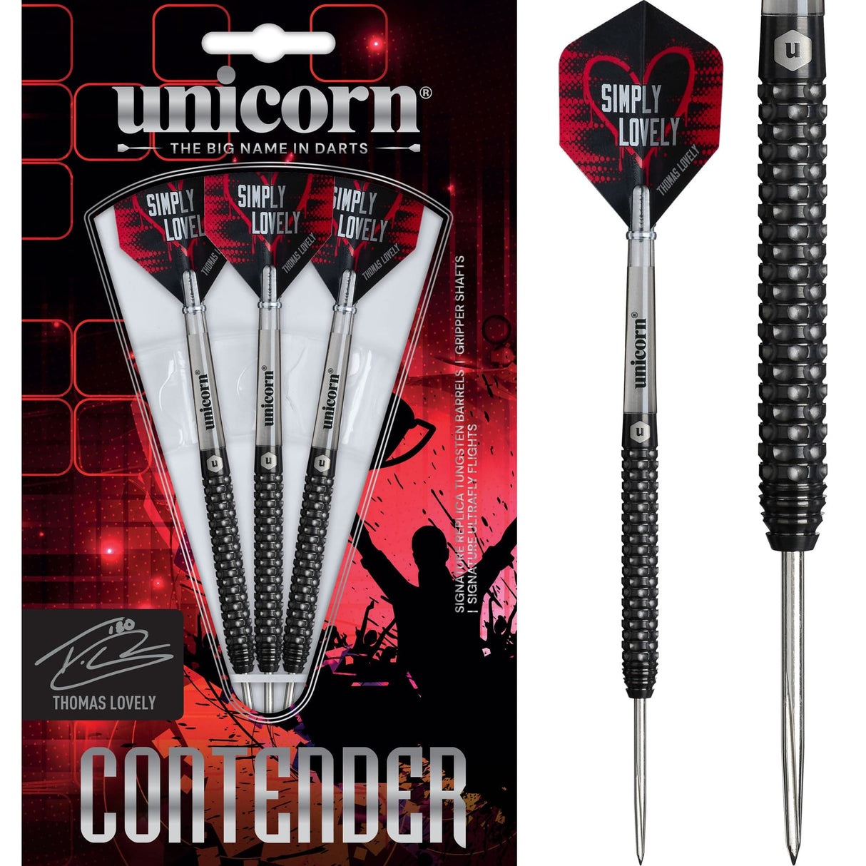 Unicorn Contender Darts - Steel Tip - 90% Tungsten - Thomas Lovely 23g