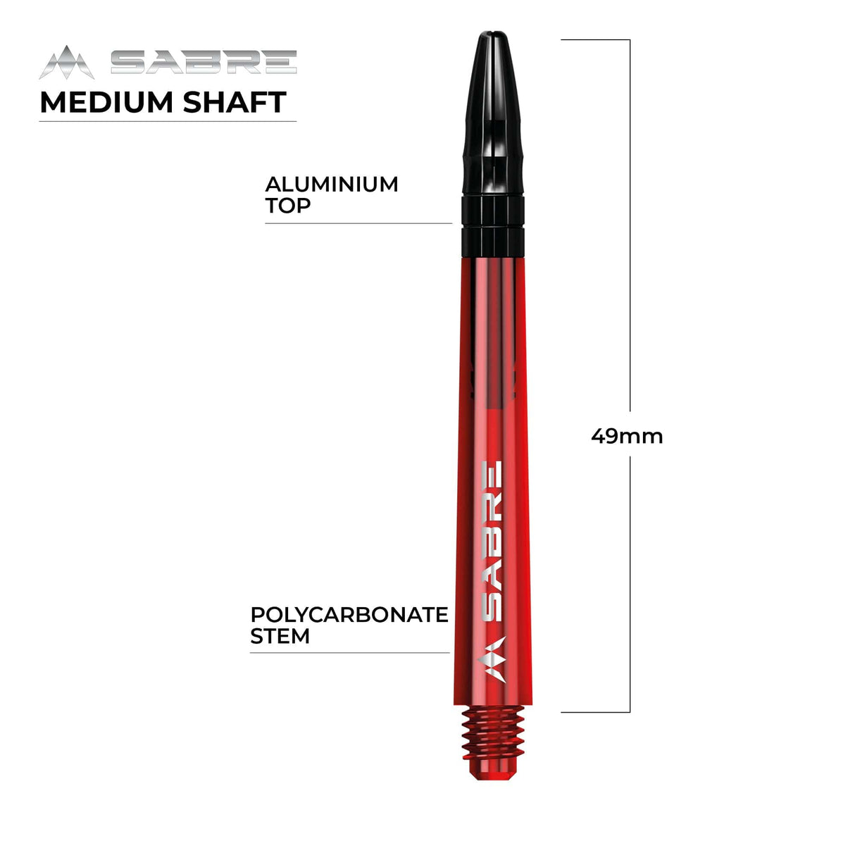 Mission Sabre Shafts - Polycarbonate Dart Stems - Red - Black Top