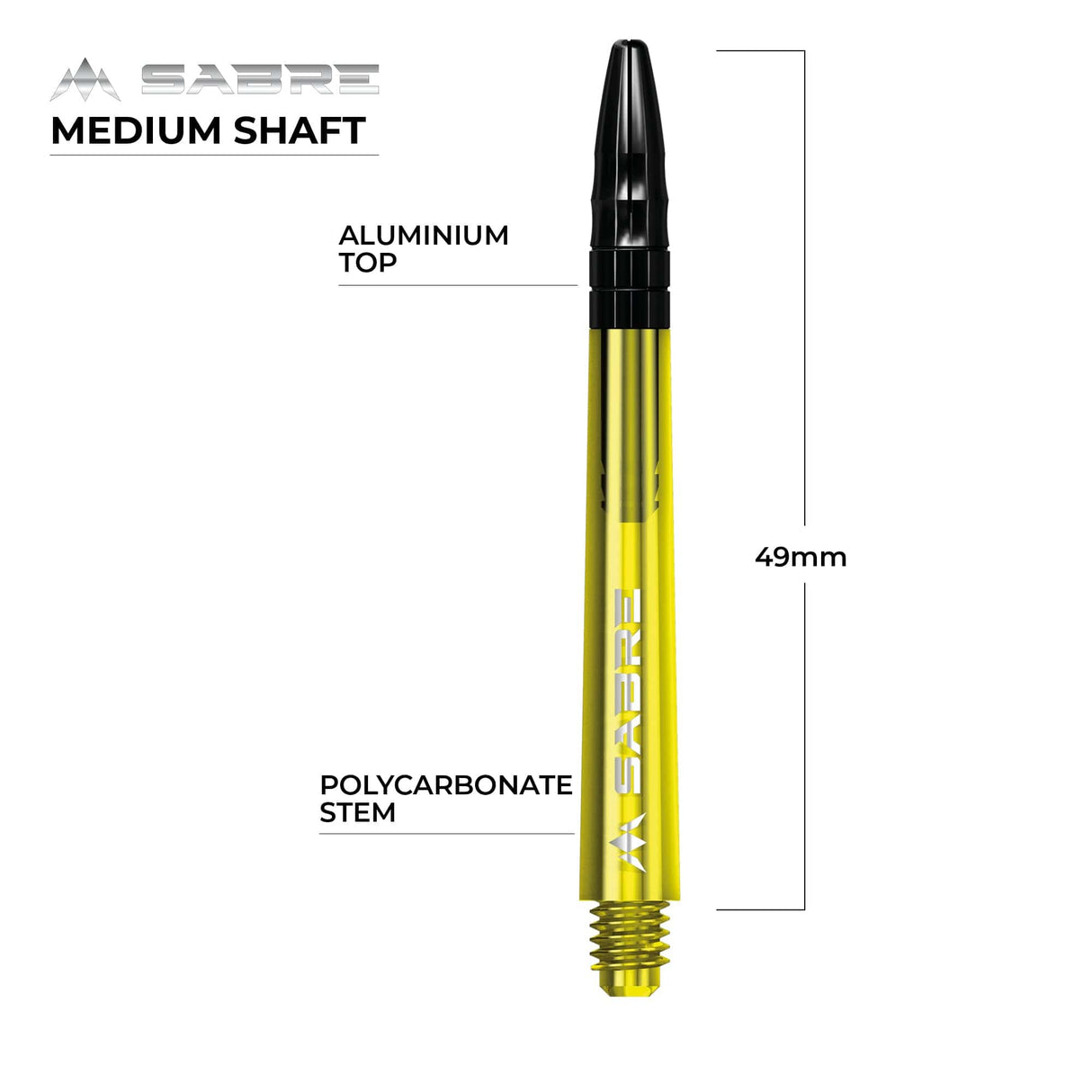 Mission Sabre Shafts - Polycarbonate Dart Stems - Yellow - Black Top