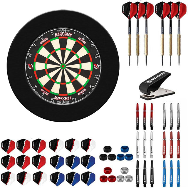 Ruthless Marksman Dartboard Starter Set - Dartboard, Surround, Darts & Accessories